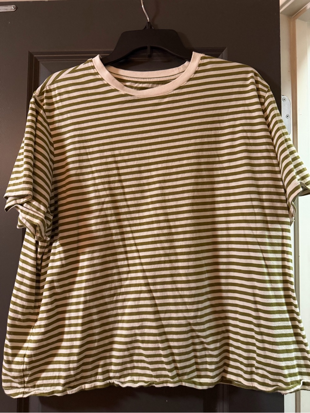 American Eagle Outfitters Olive & White Striped Short-Sleeve Tee